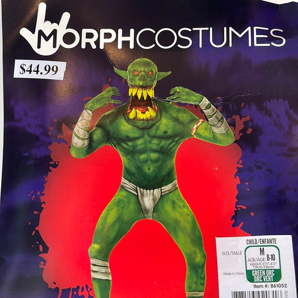 Green Orc Jaw Dropper Kids Morph Costume! New!